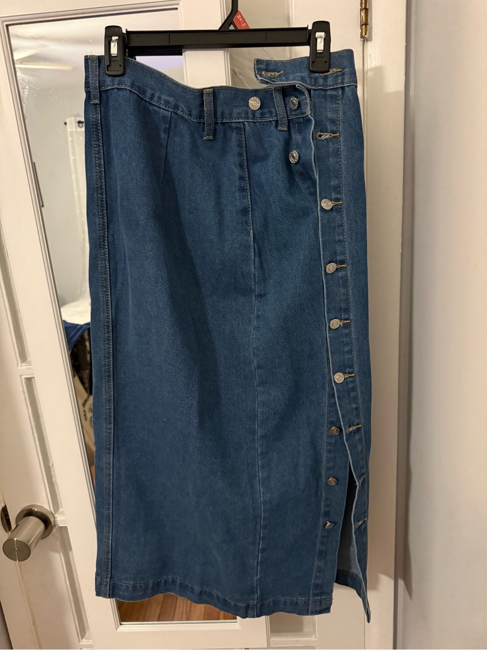 SHEIN Blue Button-Side Midi Denim Skirt